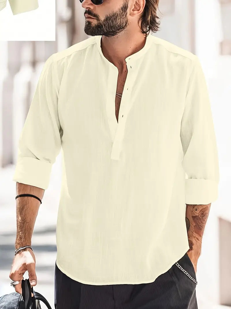 Levoire | Chemise En Lin Pour Hommes Chemise À Manches Longues Légère Pour L'Été Et Les Loisirs Beige