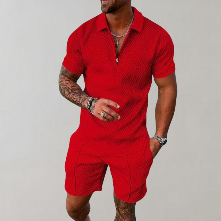 Levoire | Ensemble D'Été Pour Hommes Polo À La Mode Avec Short Confortable Rot