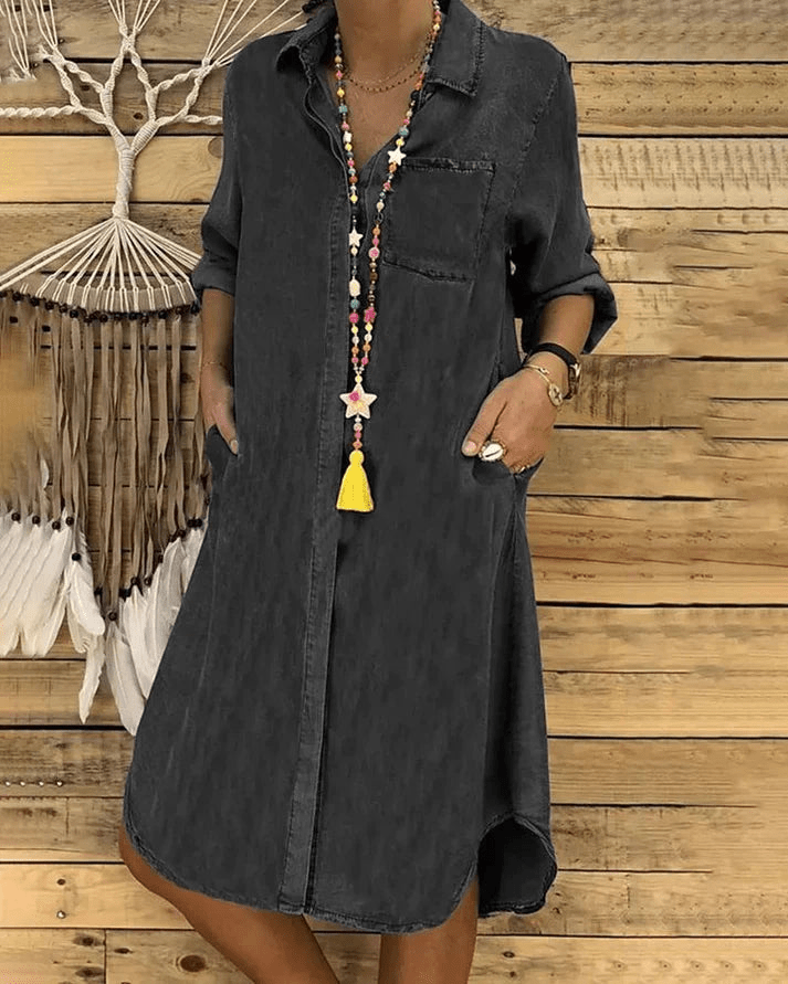 Levoire | Robe Denim Midi Élégante Femme Noir