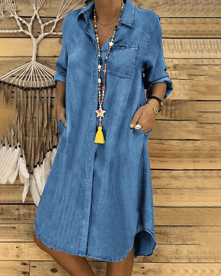 Levoire | Robe Denim Midi Élégante Femme Bleu
