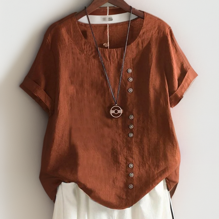 Levoire | Chemise Avec Col Rond Et Boutons Marron