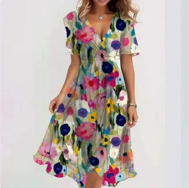 Levoire | Robe Midi En Chiffon À Décolleté En V Pour Femmes Multicolore