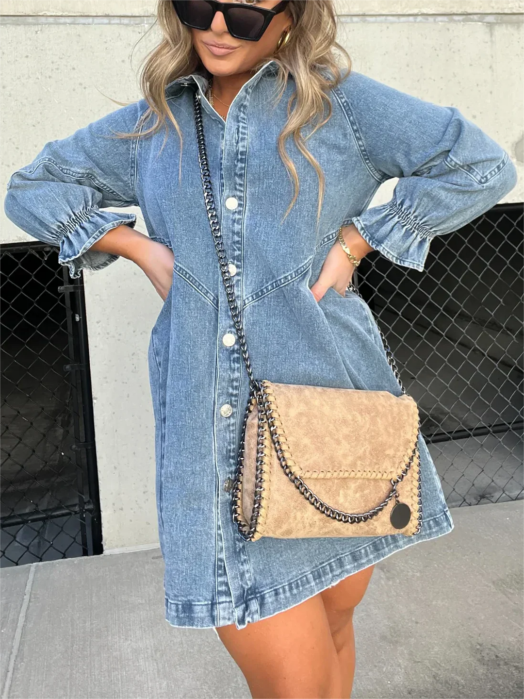 Levoire | Robe Chemise En Denim Élégante Avec Patte De Boutonnage Bleu