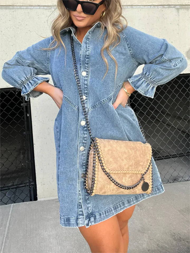 Levoire | Robe Chemise En Denim Élégante Avec Patte De Boutonnage Bleu