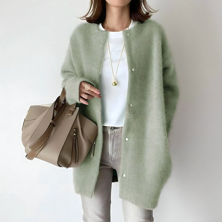 Levoire | Élégante Douce Longue Cardigan Femme Vert Taille unique
