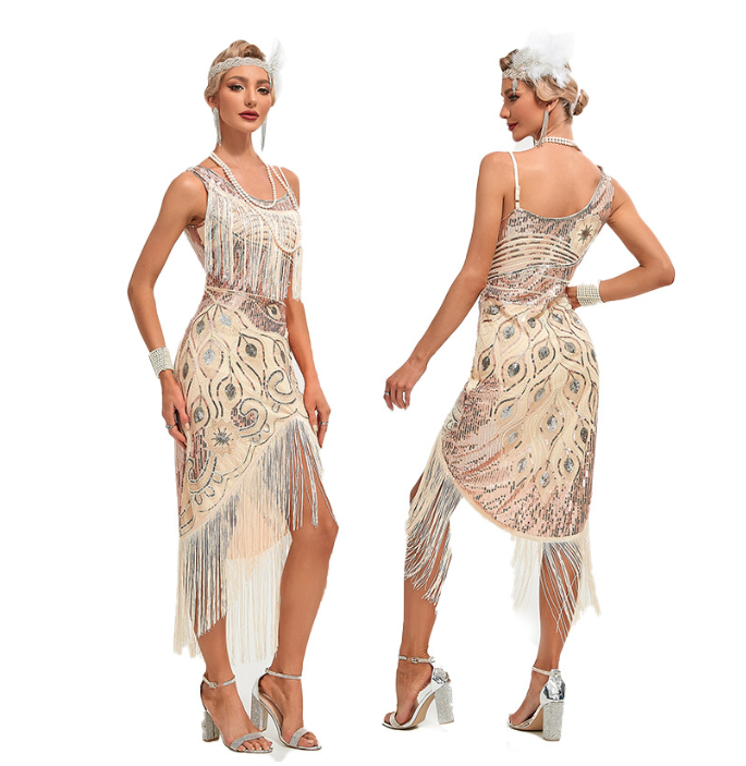 Levoire | Élégante Robe Longue Sans Manches Dorée Avec Motif Floral