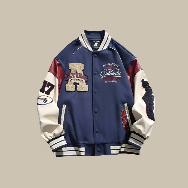 Levoire | Veste De Baseball Vintage À La Mode Pour Hommes Bleu