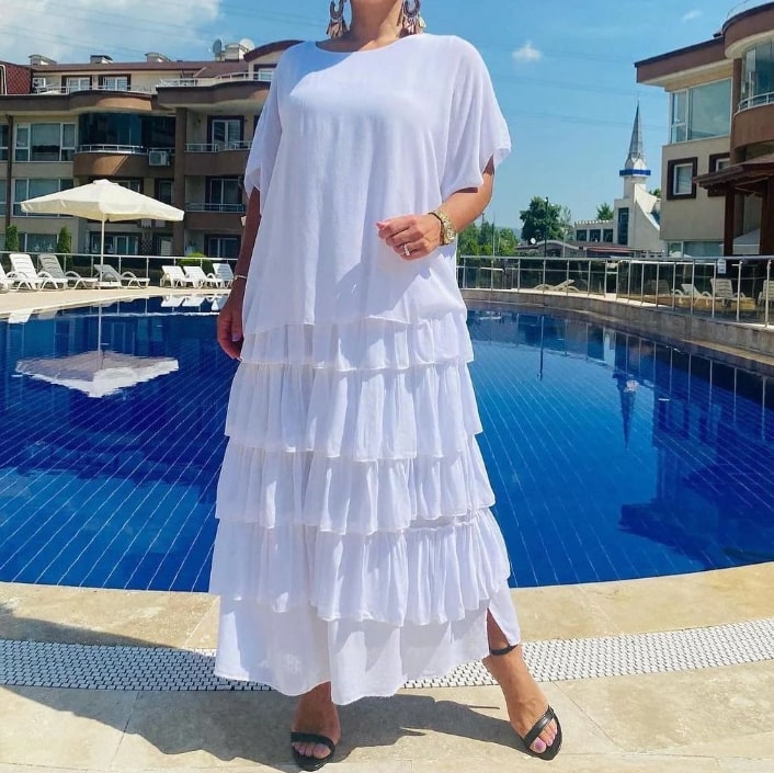 Levoire | Robe à couches élégante à manches courtes Blanc