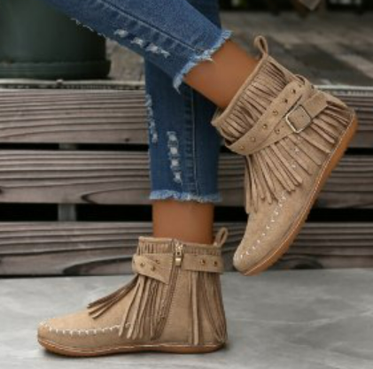 Levoire | Bottines Amusantes Avec Boucle Et Franges Pour Femmes Beige