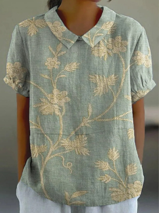 Levoire | Chemise Decontractee Pour Femmes Avec Motif Floral Retro En Coton Et Lin