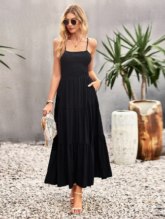 Levoire | Robe longue à carreaux dos nu Noir