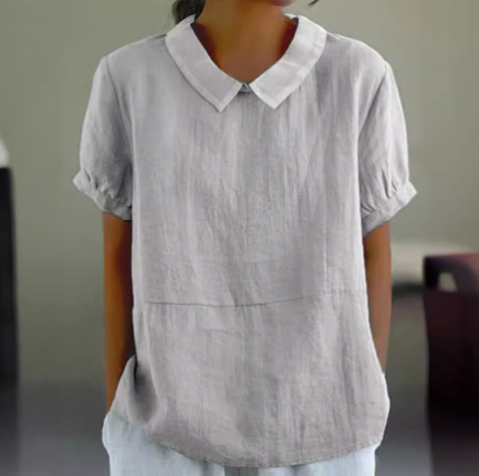 Levoire | Chemise vintage artistic floral print linen cotton casual shirt pour femmes Gris