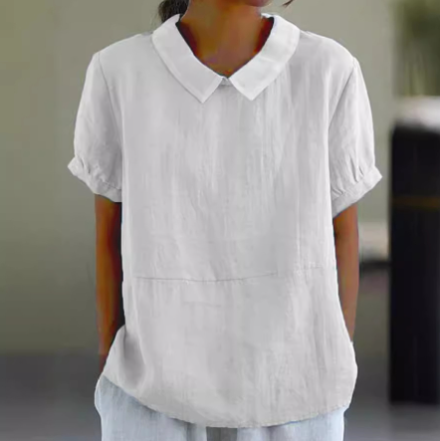 Levoire | Chemise vintage artistic floral print linen cotton casual shirt pour femmes Blanco