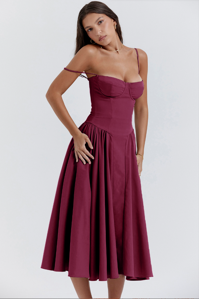 Levoire | Robe Corset Sans Manches Raffinée Bordeaux