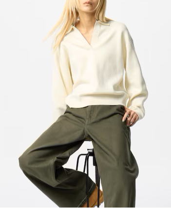 Levoire | Pull Polo En Coton Lisse Couleur crème
