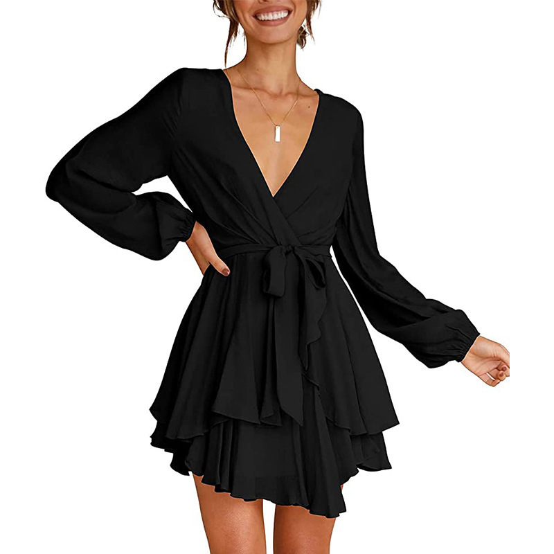 Levoire | Robe Avec Décolleté En V Et Manches Lanternes Noir