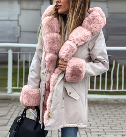 Levoire | Veste à capuche en fausse fourrure à manches longues Gris Rose Pâle