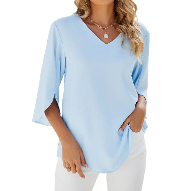 Levoire | Blouse Élégante Avec Décolleté En V Bleu