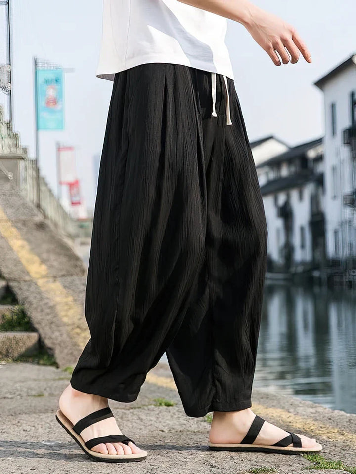 Levoire | Pantalon Harem En Lin Pour Hommes Liberté Et Style Frais Noir