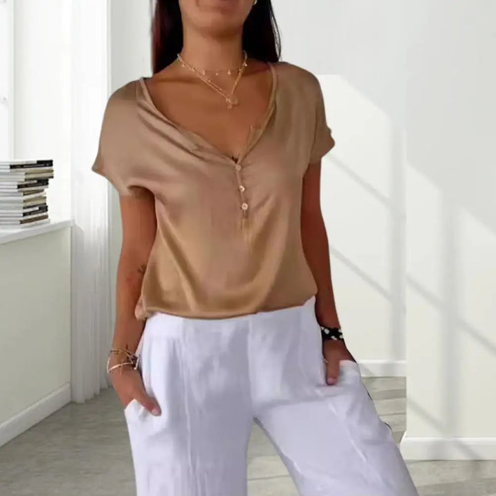 Levoire | Pull À Col V Avec Bouton Et Manches Courtes Lumière brune