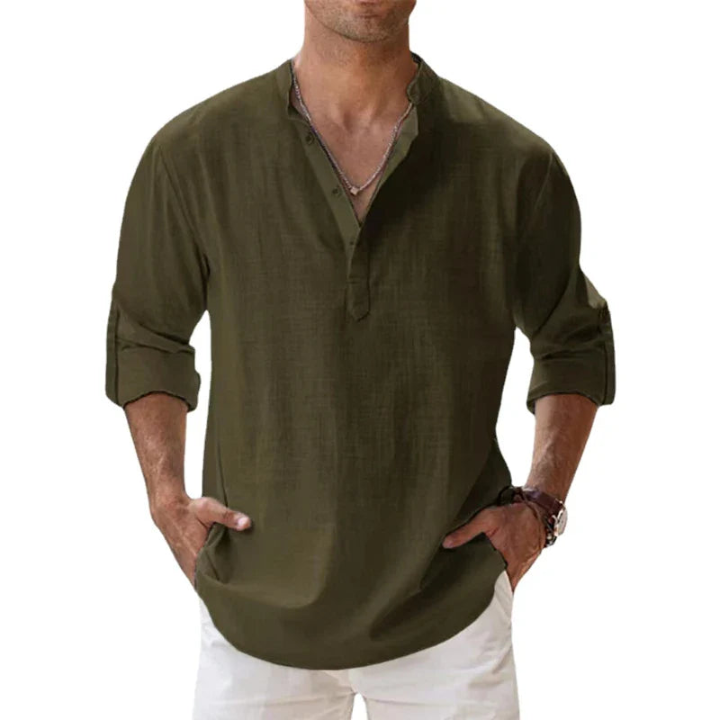 Levoire | Chemise En Lin Pour Hommes Fraîche Et Respirante Vert olive