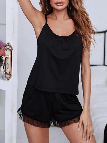 Levoire | Femme haut à bretelles en mesh uni + short ensemble de pantalon de maison
