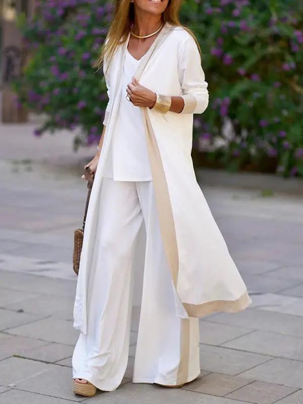 Levoire | Dame Loisirs Gilet sans manches en couleur contrastée + Veste à manches longues + Pantalon Trois ensembles