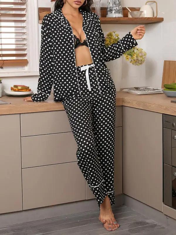 Levoire | Femme à pois ensemble de pantalon à manches longues à domicile