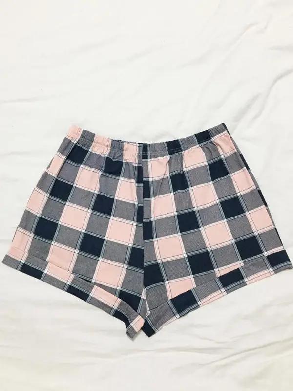 Levoire | Grande Taille Femme Tricot Casual Confort Carreaux Pantalons de Pyjama Courts