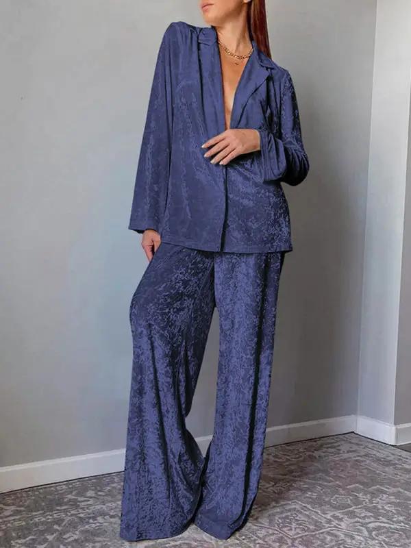 Levoire | Pyjama épais en flanelle chaud, à manches longues et pantalon Ensemble à deux pièces Sininen