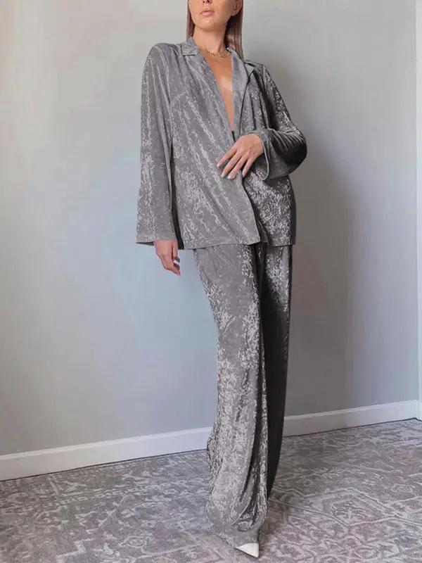 Levoire | Pyjama épais en flanelle chaud, à manches longues et pantalon Ensemble à deux pièces Harmaa argent
