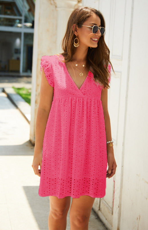 Levoire | Femmes V neck Manches courtes Longue Robe Flottante Rosa
