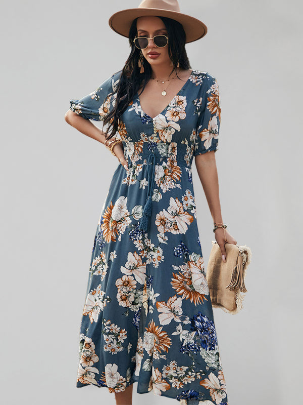 Levoire | Femmes Sexy Imprimé Taille Amincissant Robe Couleur Champlain