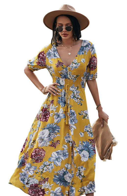 Levoire | Femmes Sexy Imprimé Taille Amincissant Robe Jaune