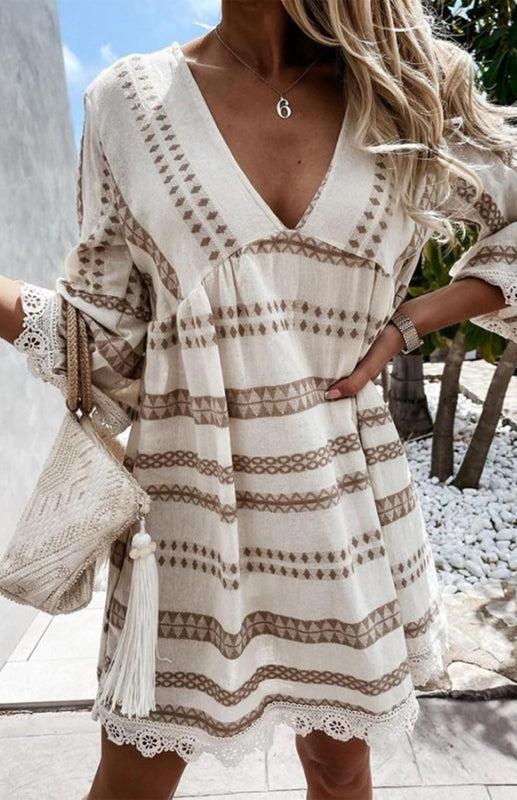 Levoire | Robe à manches en étui à imprimé géométrique à col en V