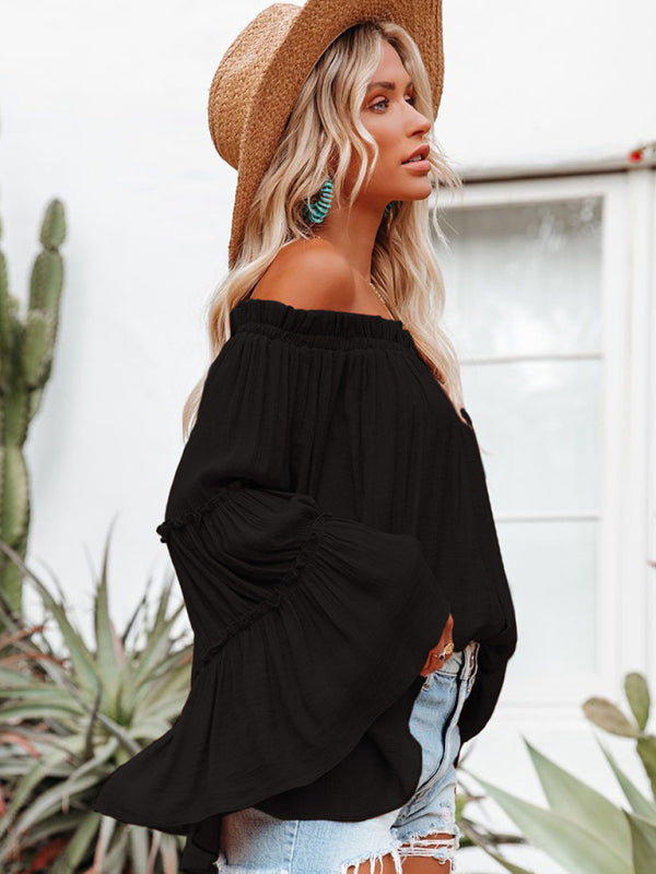 Levoire | Pour femmes Slub Coton Pour femmes Manches repliées Col en V Sexy Blouse