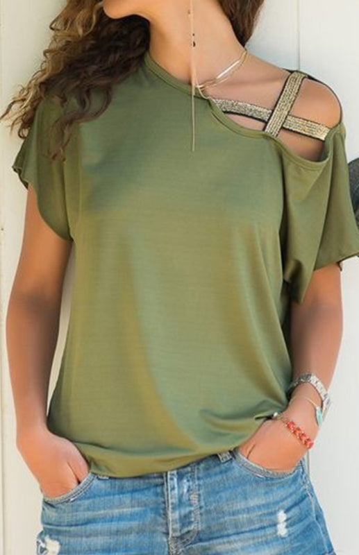 Levoire | LOOSE V-shaped shoulder crossed irregular short-sleeved T-shirt Vert