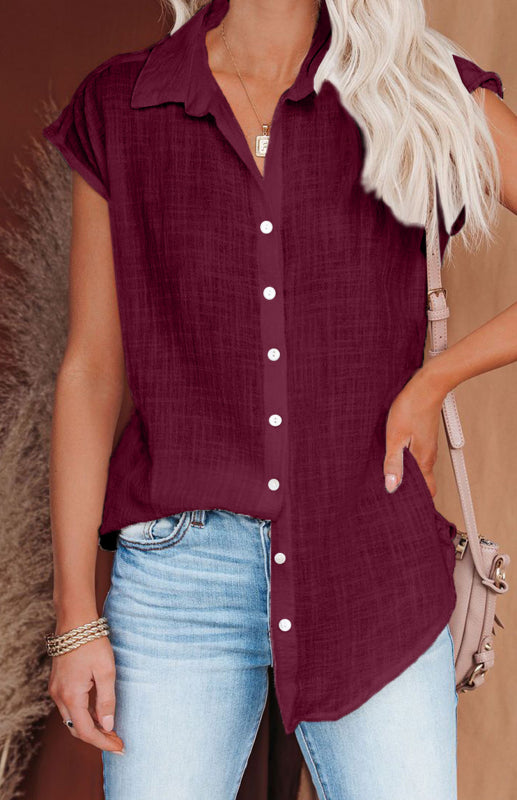 Levoire | Linrevers nappiraglan chemise à manches courtes avec blouse à fente incurvée Vinkurv