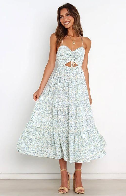 Levoire | Femme Sling Plissé Fleurs-Uringet Robe Bleu clair