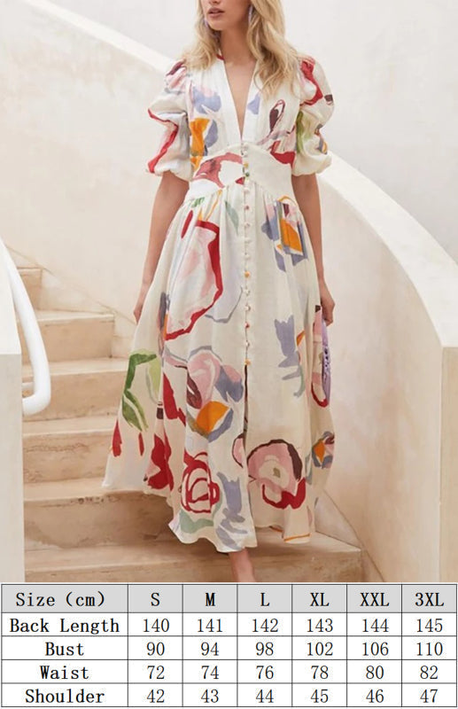 Levoire | Robe Maxi Plage Imprimé Chiffon Slim Fit Col V