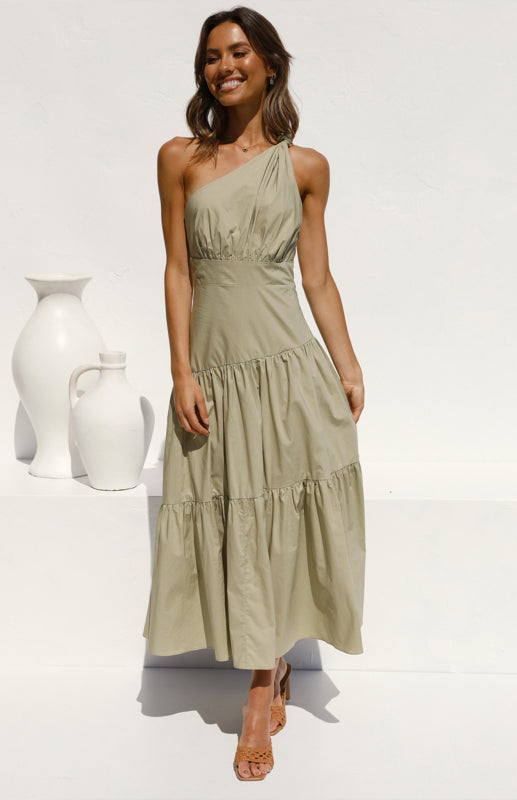 Levoire | Femme À-épaule Ridé Robe longue Gris vert