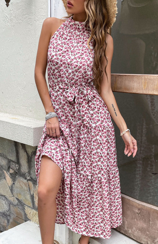 Levoire | Robe Midi Été Femme Sling Slim Halter Rosa
