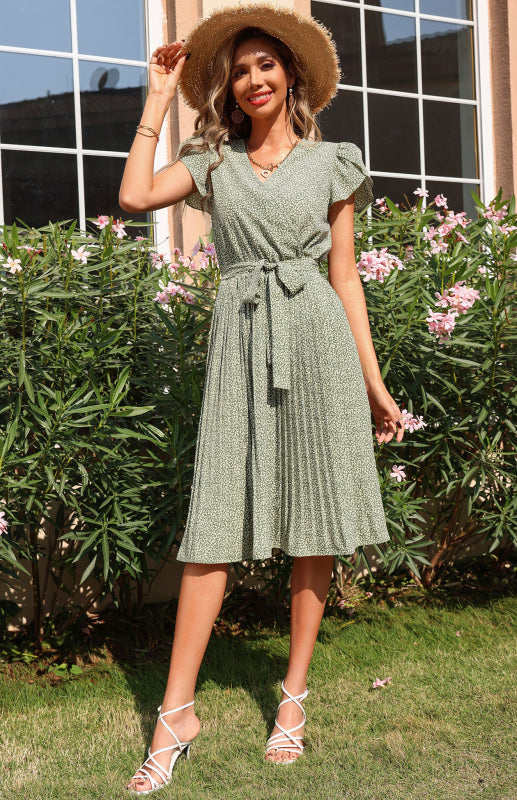 Levoire | Femme Jupe Imprimée Plissée Robe V Col