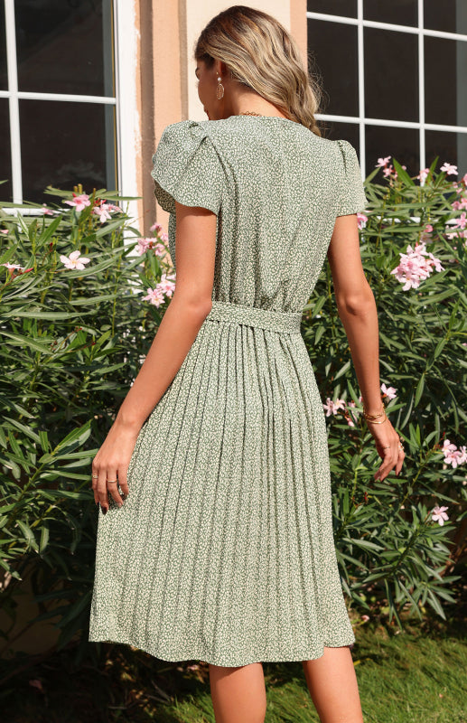 Levoire | Femme Jupe Imprimée Plissée Robe V Col