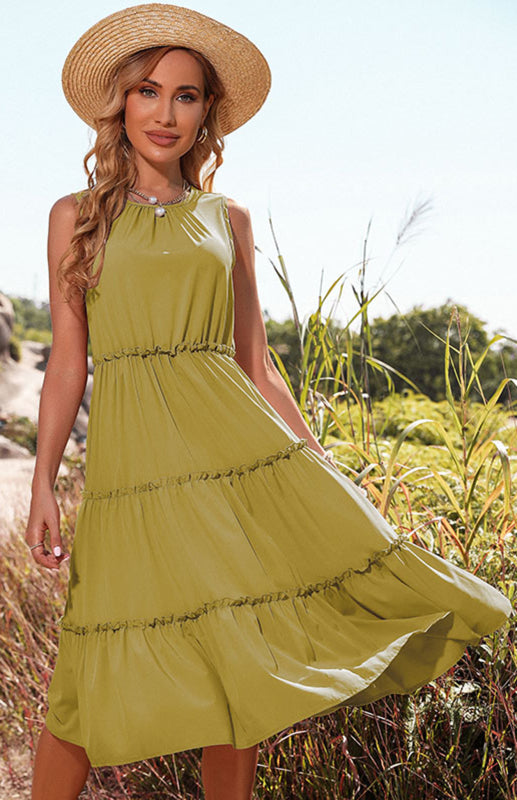 Levoire | Femme sans manches débardeur robe gâteau robe midi Jaune