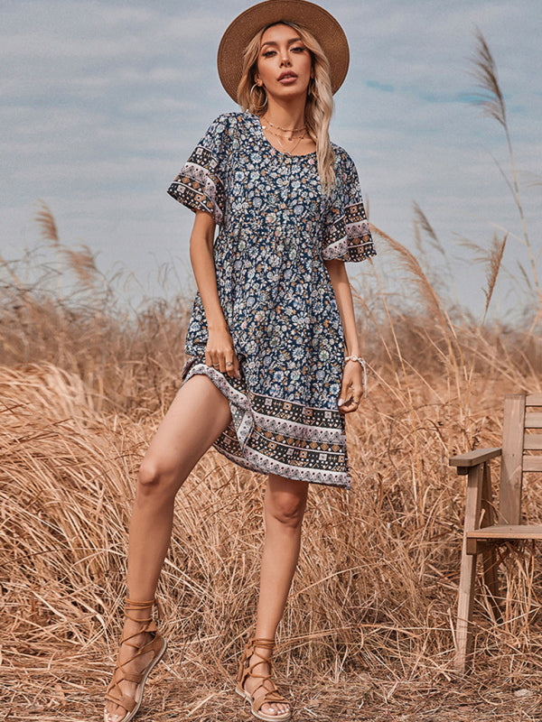 Levoire | Nouvelle robe vintage à col rond imprimé pour femme