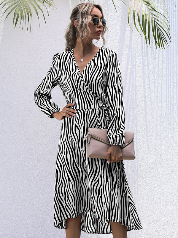 Levoire | Zebra V-Décolleté Robe Longue À Manches Zèbre