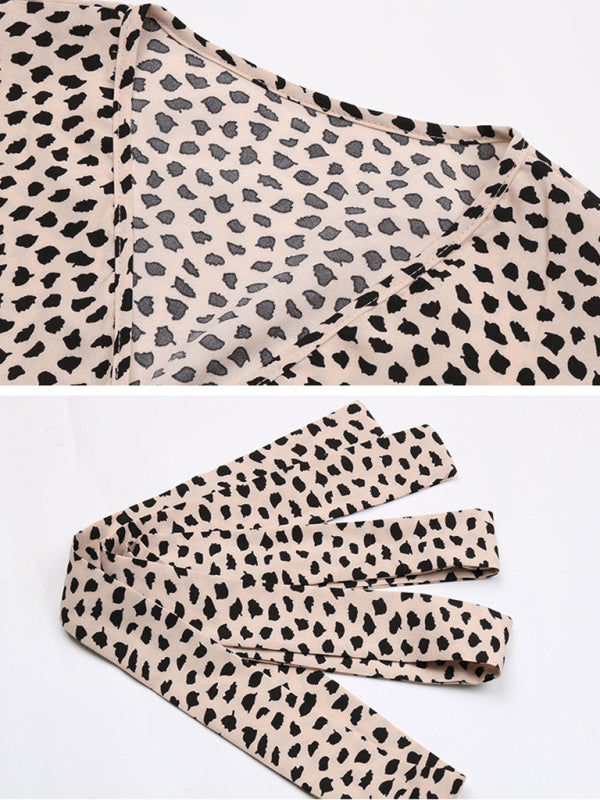 Levoire | Robe de plage grande à motifs léopard à col en V européenne et américaine