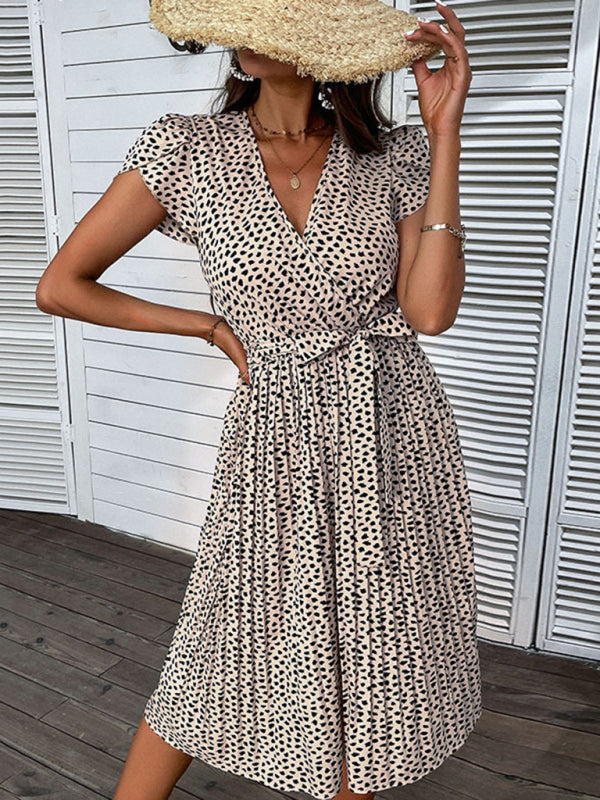 Levoire | Robe de plage grande à motifs léopard à col en V européenne et américaine Motif léopard