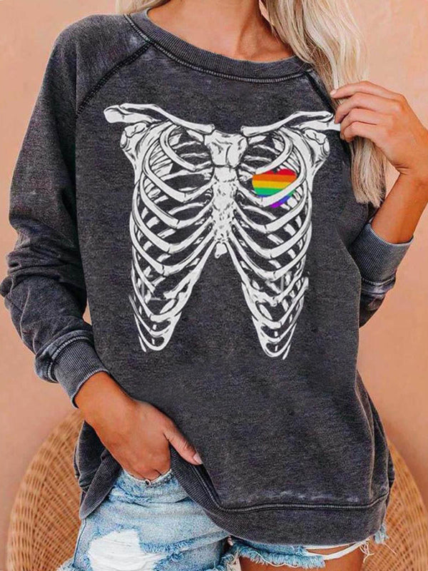Levoire | Femmes T-shirt imprimé à manches raglan loose thème Halloween Muster1